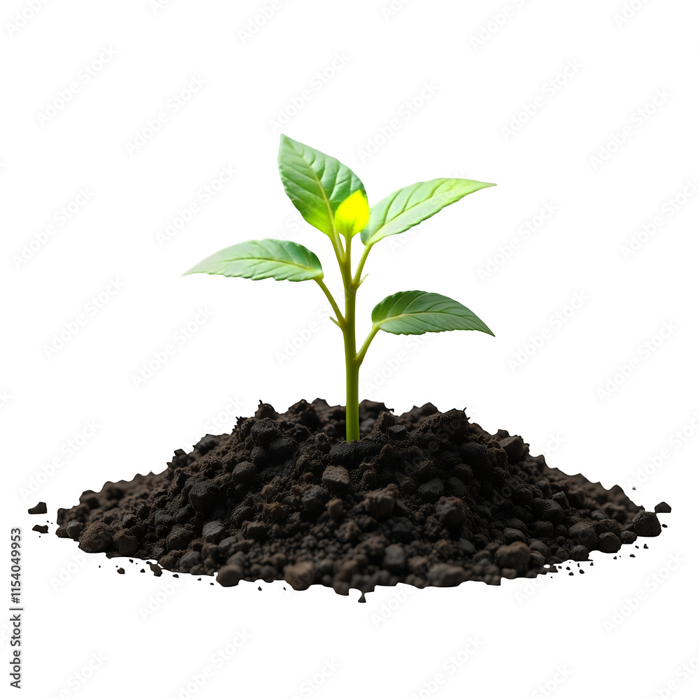 Growing Young Plant in Soil isolated on transparent background. generative ai Growing Young Plant in Soil isolated on transparent background. generative ai