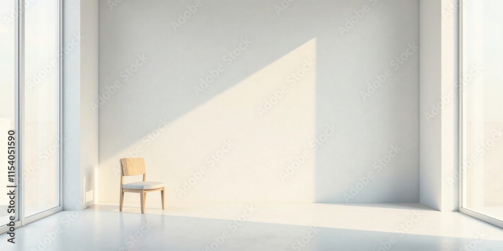 A solitary chair basks in the soft light filtering through expansive windows in a minimalist, bright room. A solitary chair basks in the soft light filtering through expansive windows in a minimalist, bright room.