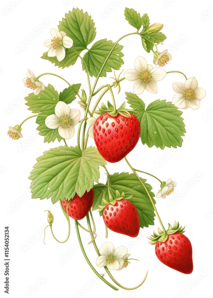 PNG Strawberry illustration botanical flowers. PNG Strawberry illustration botanical flowers.