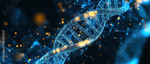 The fascinating digital image of the double helix of the DNA shows intricate patterns and vibrant colors, illustrating the complexity of genetic structures in a fascinating way.