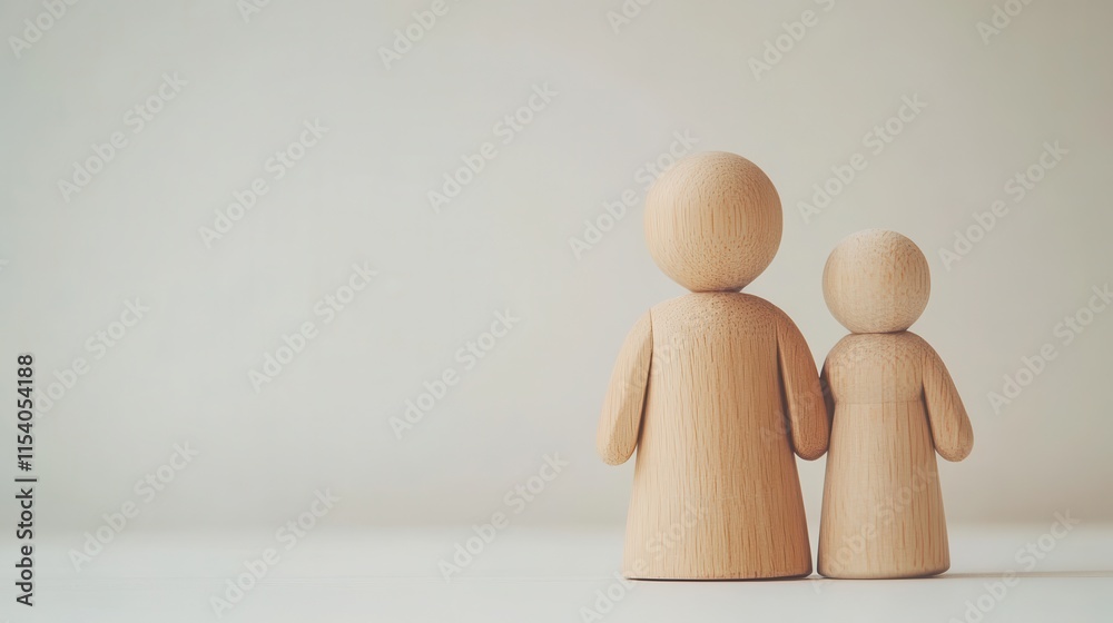 Supportive family bonding experience home setting wooden figurines minimalist close-up Supportive family bonding experience home setting wooden figurines minimalist close-up
