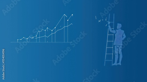 Man drawing rising graph on wall, growth concept.