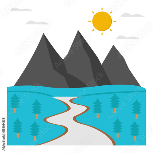 An icon design of mountain river landscape