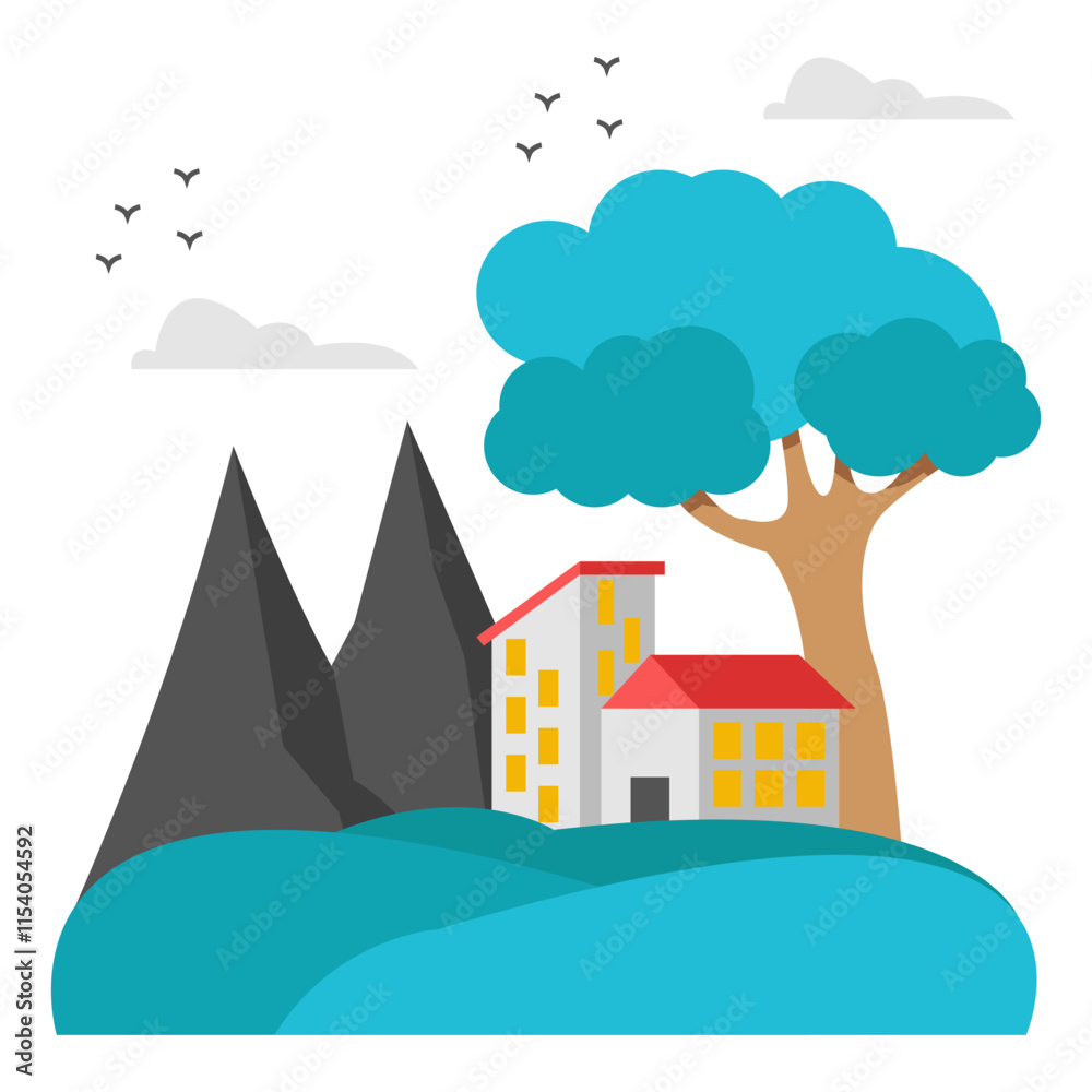 Fototapeta premium A trendy design icon of mountain home landscape