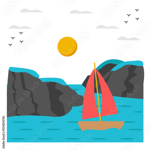 An eye catching design icon of sea boat landscape