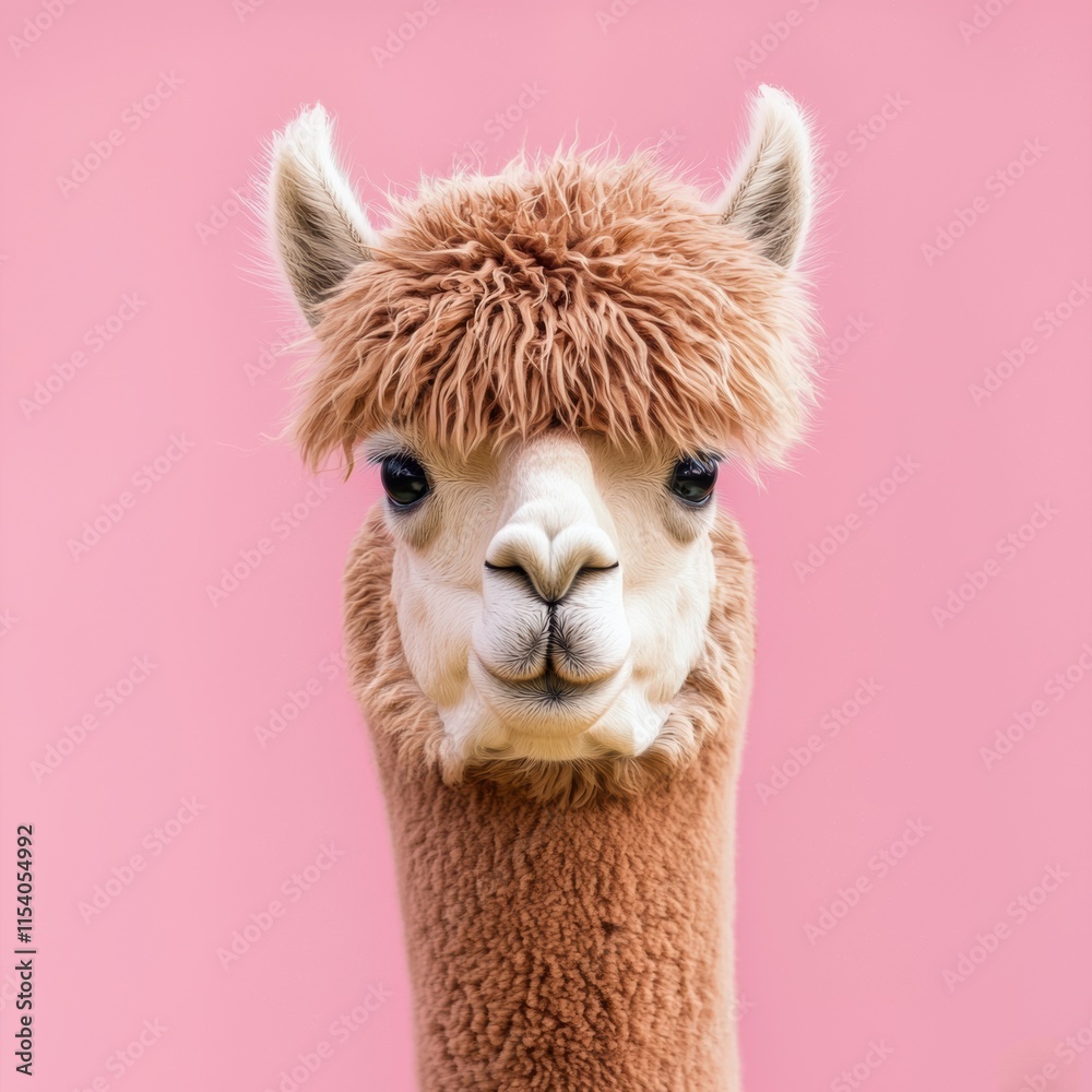 Obraz premium Cute Alpaca with Fluffy Fur on Pink Background for Adorable Imagery