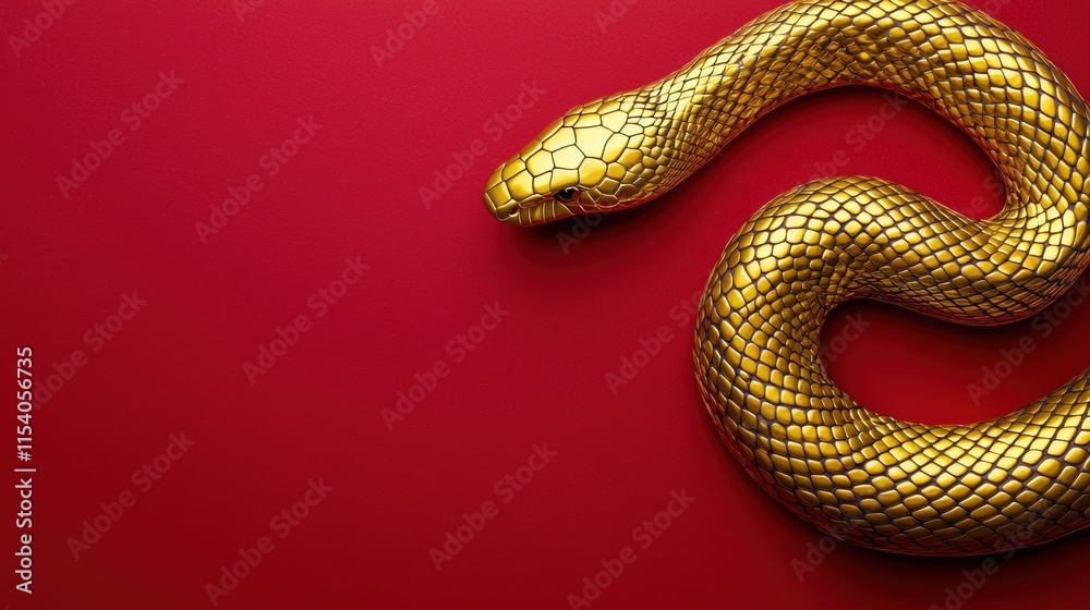 Obraz premium Golden Snake on Red Background Symbolizing Wealth and Prosperity