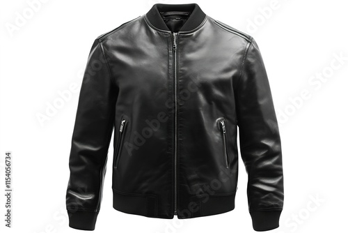 Classic Black Leather Biker Jacket with Silver Hardware photo