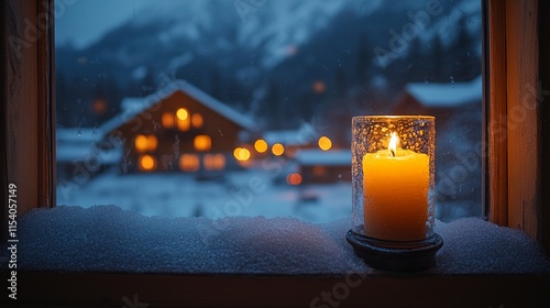 Cozy candlelight by a snowy window