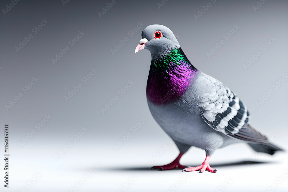 Obraz premium Close-Up of a Colorful Pigeon with Vibrant Feathers Against a Minimalist Background