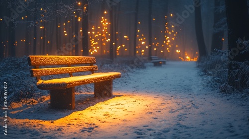 Enchanted snowy forest with glowing lights