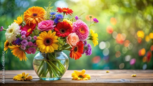 Colorful mix of fresh flowers in a vase, colorful blooms