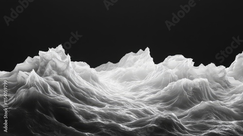 Dynamic monochrome ocean waves with intricate foam patterns illustrating the power of nature and the beauty of turbulent seas. photo