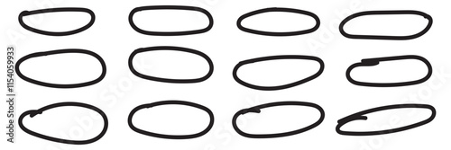 Handdrawn doodle circle highlights. Brush marker pen round ovals. Scribble horizontal ellipse inrounder. Round scrawl frames. Vector illustration of freehand painted circular note. Hand drawn doodle 