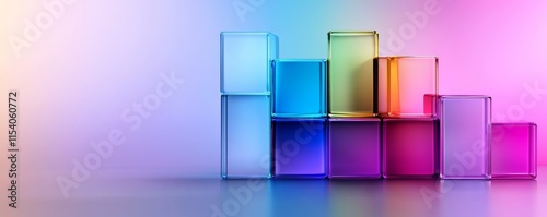 Colorful translucent blocks arranged in a visually appealing design against a gradient background, creating an artistic and modern aesthetic.