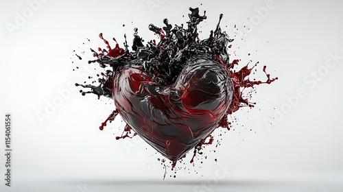 Crimson and Black Heart Explosion: A 3D Render of Liquid Emotion AI Generated photo