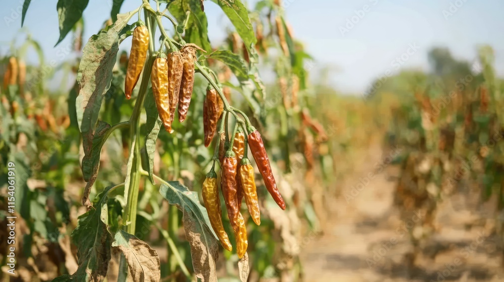 Chili plants suffering from pest damage leading to decreased yields for farmers in an agricultural field setting