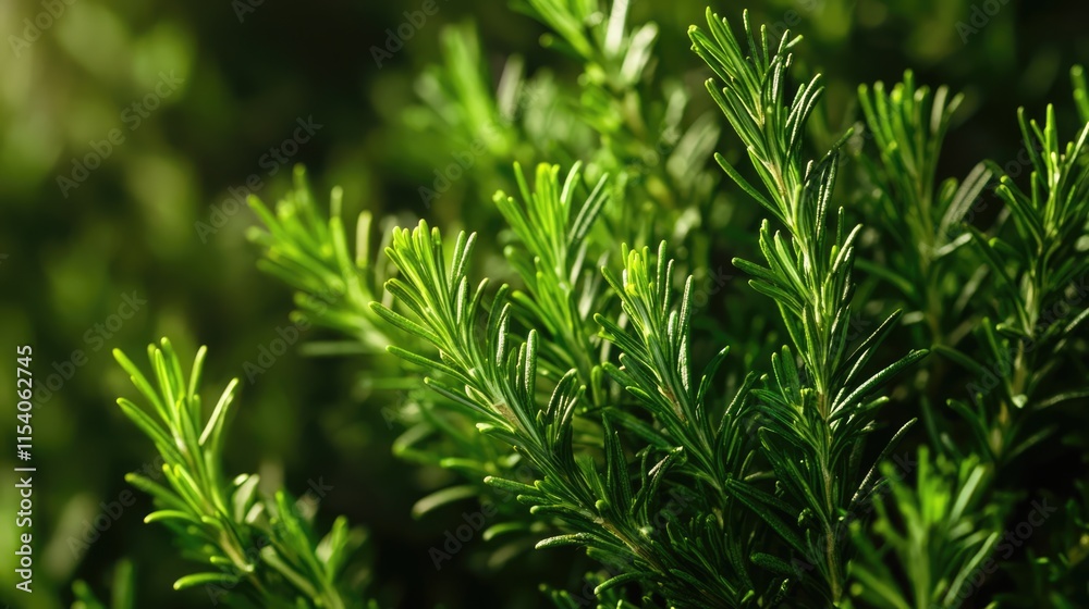 Fresh green rosemary leaves close up with sunlight highlighting their texture and depth, perfect for herb and essential oil themes. Fresh green rosemary leaves close up with sunlight highlighting their texture and depth, perfect for herb and essential oil themes.