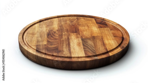 Round wooden chopping board on white background ideal for kitchen and cooking related projects with clipping path for easy integration photo