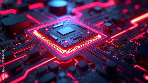 Futuristic Close-Up of a Neon-Illuminated AI Processing Chip


