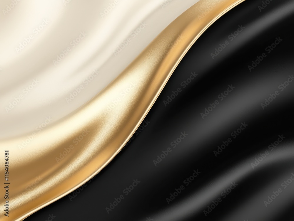 Fototapeta premium Elegant Flow of Black, White, and Gold Fabric with Smooth Curves and Texture