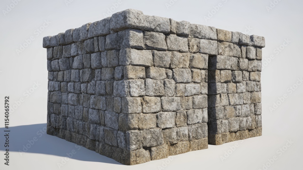 Obraz premium Detailed view of rough masonry structure featuring stone blocks and cement in an angular perspective showcasing texture and depth.