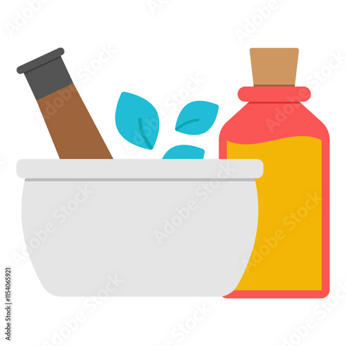 A flat design icon of mortar and pestle