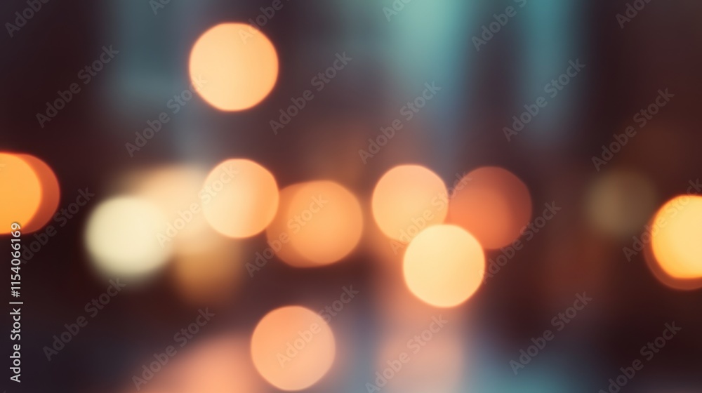 Fototapeta premium Blurred bright glowing lights of district in megapolis under dusk sky in evening on blurred background