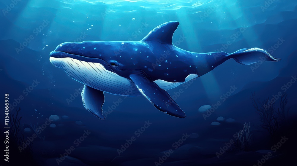 Fototapeta premium Majestic whale swimming underwater.