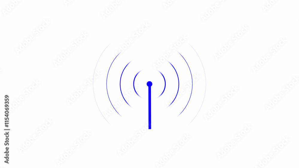 radio waves wireless royal blue color 4k illustration. Network tower produced radio wave concept on white background. radio waves wireless royal blue color 4k illustration. Network tower produced radio wave concept on white background.