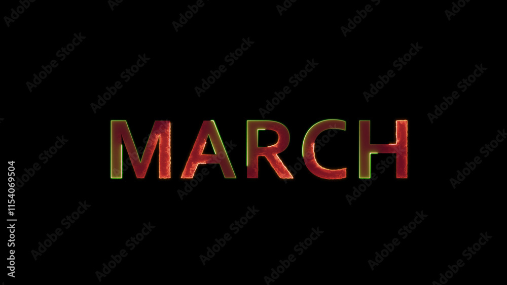 Abstract glowing march month text colorful neon light 4k illustration on black background. Abstract glowing march month text colorful neon light 4k illustration on black background.