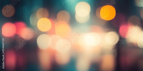 Blurred bright glowing lights of district in megapolis under dusk sky in evening on blurred background