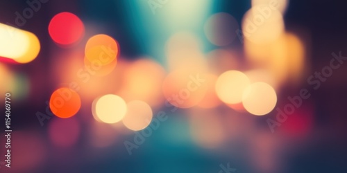 Blurred bright glowing lights of district in megapolis under dusk sky in evening on blurred background