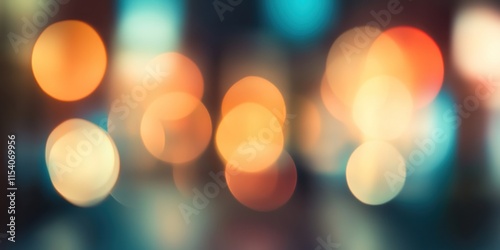 Blurred bright glowing lights of district in megapolis under dusk sky in evening on blurred background