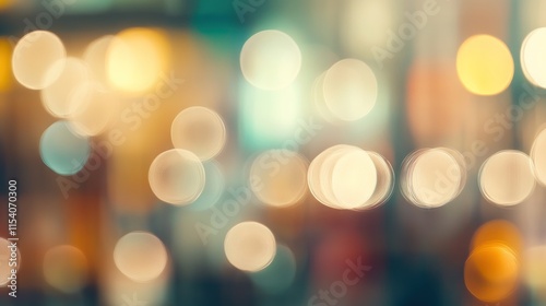 Blurred bright glowing lights of district in megapolis under dusk sky in evening on blurred background