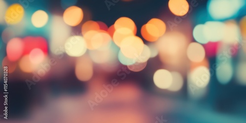Blurred bright glowing lights of district in megapolis under dusk sky in evening on blurred background