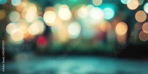 Blurred bright glowing lights of district in megapolis under dusk sky in evening on blurred background