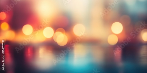 Blurred bright glowing lights of district in megapolis under dusk sky in evening on blurred background