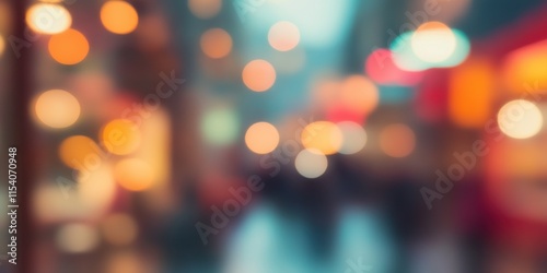 Blurred bright glowing lights of district in megapolis under dusk sky in evening on blurred background