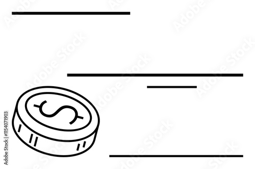 Coin with dollar sign surrounded by horizontal lines. Ideal for financial presentations, investment guides, marketing strategies, economic analysis, wealth management, educational materials, digital