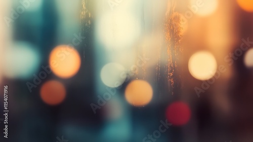 Blurred bright glowing lights of district in megapolis under dusk sky in evening on blurred background