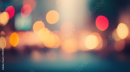 Blurred bright glowing lights of district in megapolis under dusk sky in evening on blurred background