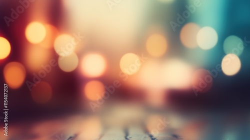 Blurred bright glowing lights of district in megapolis under dusk sky in evening on blurred background