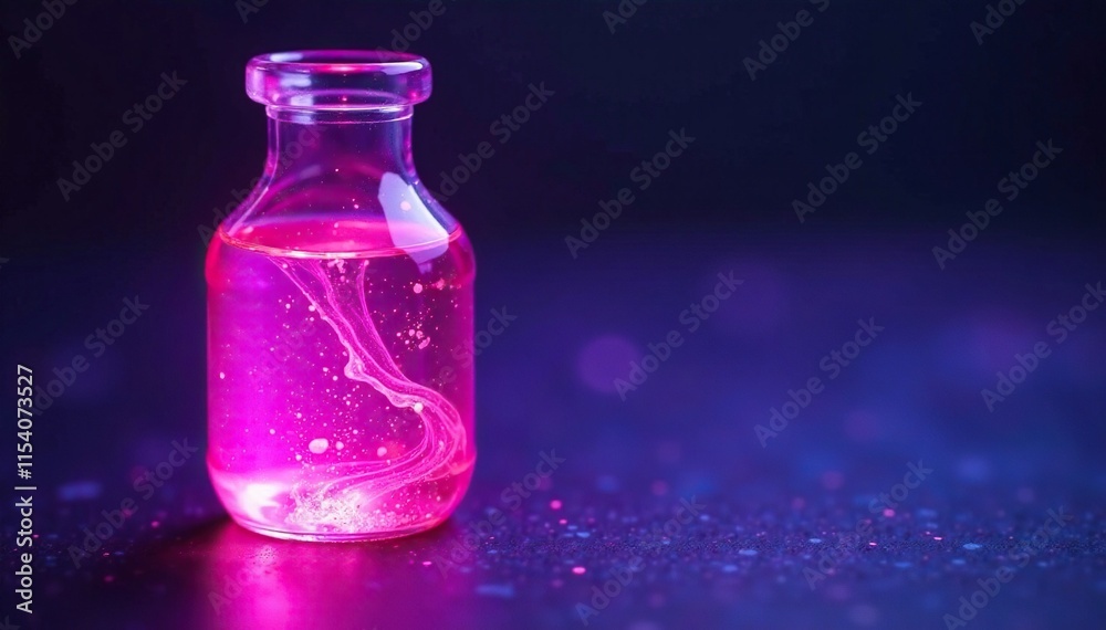 Pink and purple glowing liquid in glass bottle, pink, swirling Pink and purple glowing liquid in glass bottle, pink, swirling