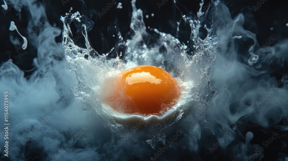 Vibrant Egg Yolk Splash in Dark Background Creating Dynamic Culinary Impact Vibrant Egg Yolk Splash in Dark Background Creating Dynamic Culinary Impact