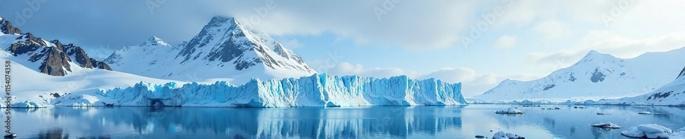 Fototapeta premium Icy glacier towering over the Antarctic landscape, snowy landscape, Antarctic scenery