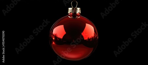 Shiny red Christmas ornament beautifully reflecting light on a black background creating a festive holiday atmosphere