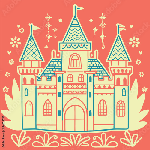 Castle watercolor simple design illustration