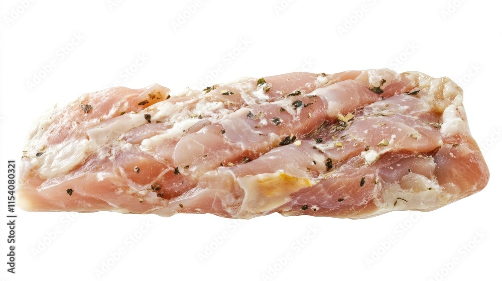 Raw marinated chicken breast fillet isolated on a white background ready for cooking or preparation in culinary applications Raw marinated chicken breast fillet isolated on a white background ready for cooking or preparation in culinary applications