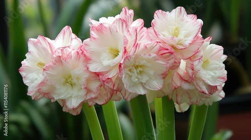 Blooming white and pink double flowers enhance garden aesthetics, adding vibrant color and elegance to spring landscapes throughout the year photo